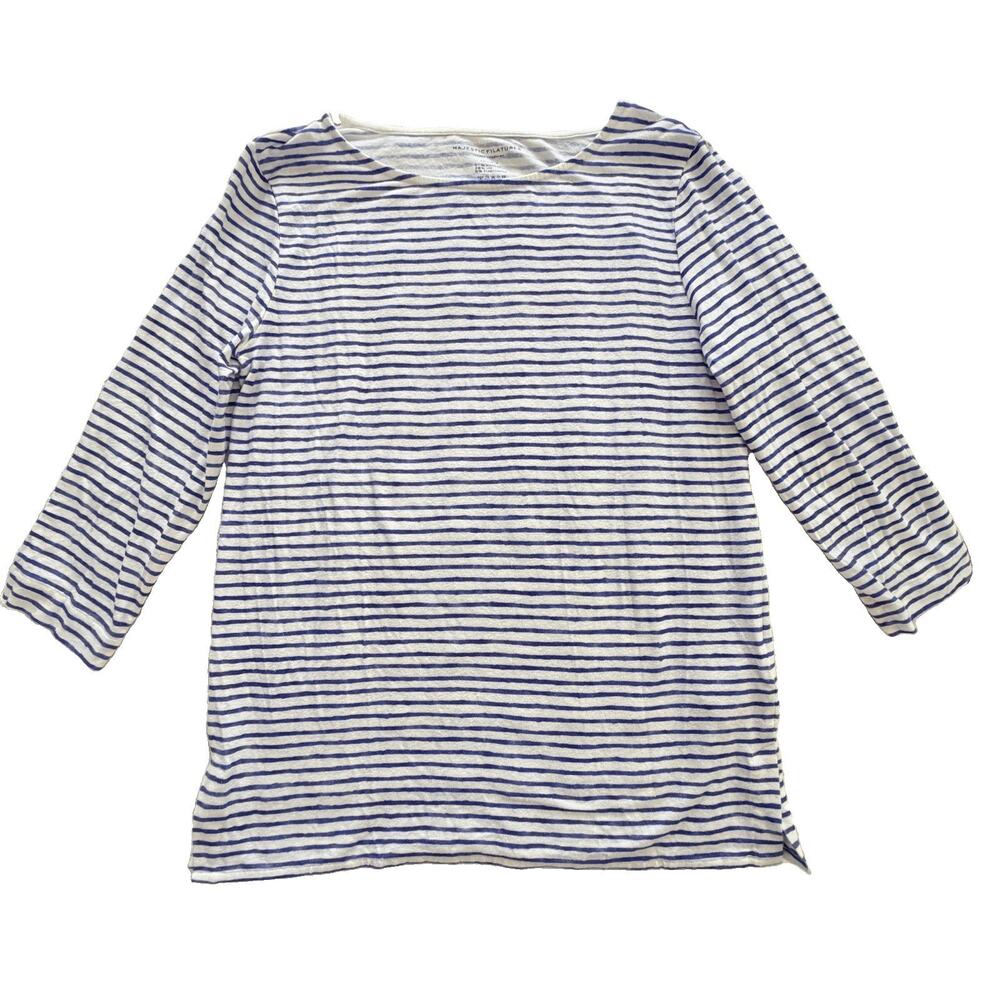 Majestic Filatures Deluxe TeeShirt Linen Blend Striped Shirt 3 Portugal Size M